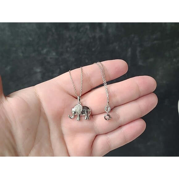 925 Sterling Silver Diamond Accent Elephant Pendant Necklace, Vintage - Picture 1 of 10